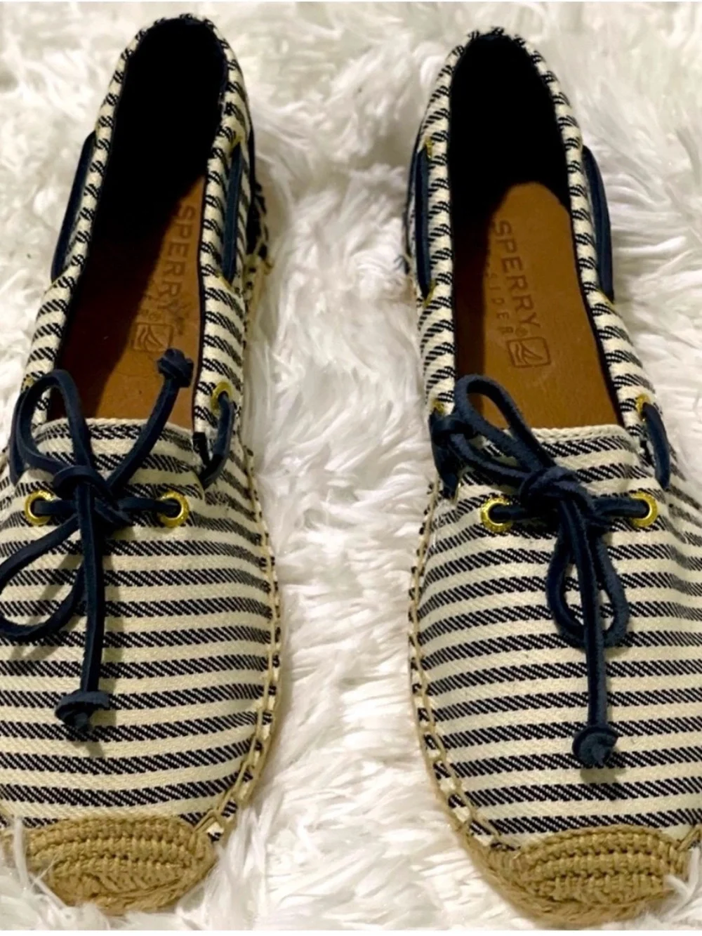 NEW Sperry Navy & White Striped Canvas Shoes size 8
